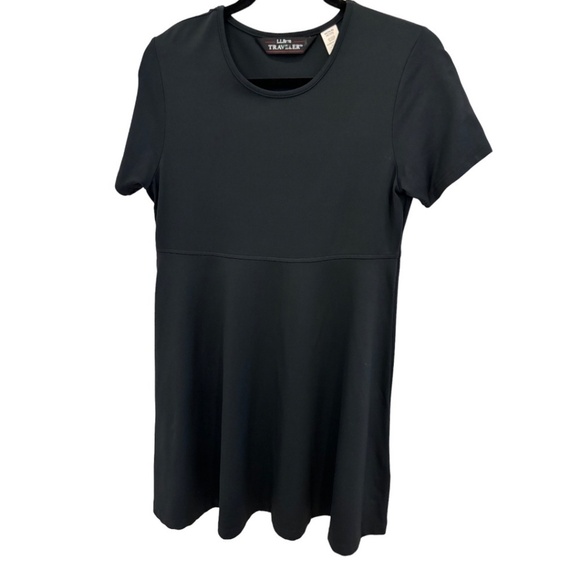 LL BEAN BLUE TRAVELER DRESS SHORT SLEEVES COMFY STRETCHY Medium Petite - Picture 1 of 3